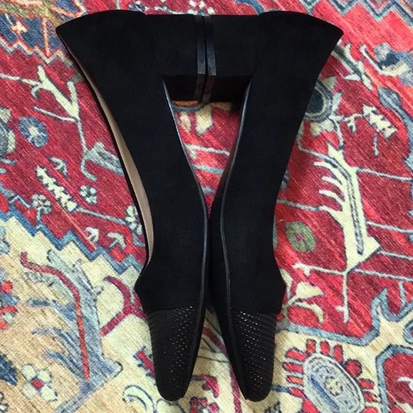 🪭 BESTON ‘Lily-2’ Black Faux Suede Embellished Point Toe Block Kitten Heel - Picture 7 of 10